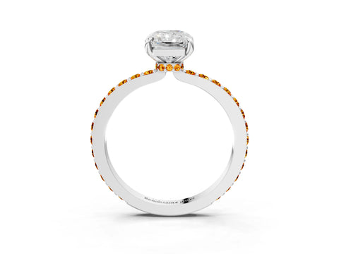 White gold Radiant Cut Diamond Pavé Engagement Ring with Round with Citrine side stone Accents and Prong Setting_27