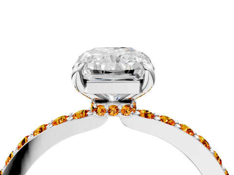 White gold Radiant Cut Diamond Pavé Engagement Ring with Round with Citrine side stone Accents and Prong Setting_28