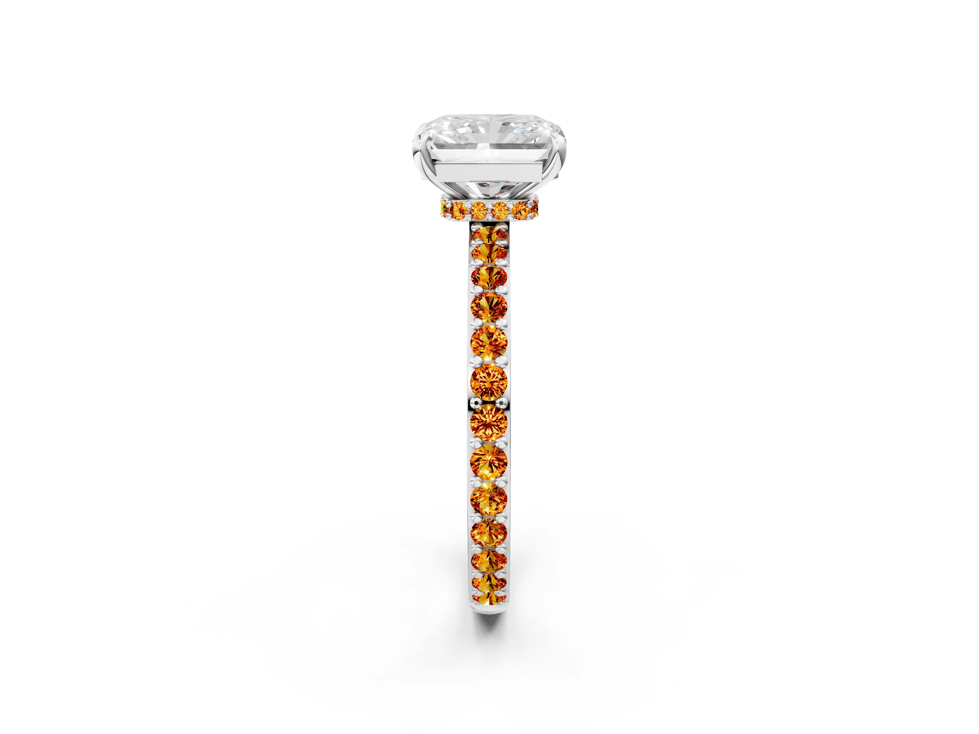 White gold Radiant Cut Diamond Pavé Engagement Ring with Round with Citrine side stone Accents and Prong Setting_38