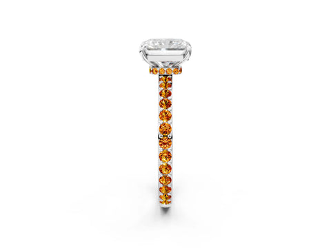 White gold Radiant Cut Diamond Pavé Engagement Ring with Round with Citrine side stone Accents and Prong Setting_38