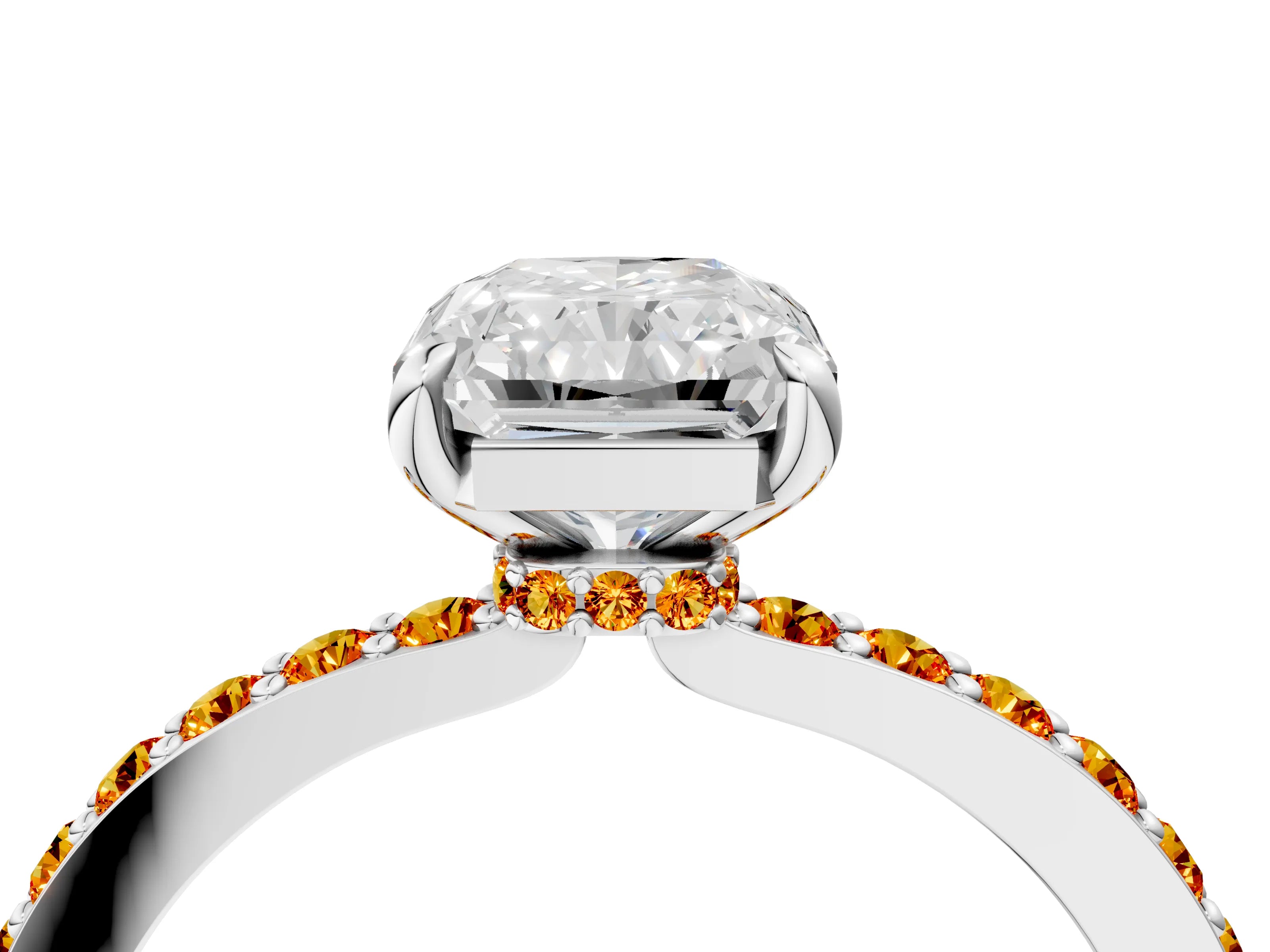 White gold Radiant Cut Diamond Pavé Engagement Ring with Round with Citrine side stone Accents and Prong Setting_40