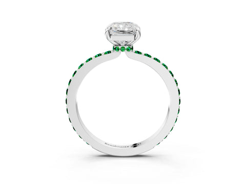 White gold Radiant Cut Diamond Pavé Engagement Ring with Round with Emerald side stone Accents and Prong Setting_15