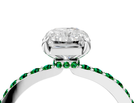 White gold Radiant Cut Diamond Pavé Engagement Ring with Round with Emerald side stone Accents and Prong Setting_40