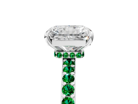 White gold Radiant Cut Diamond Pavé Engagement Ring with Round with Emerald side stone Accents and Prong Setting_41