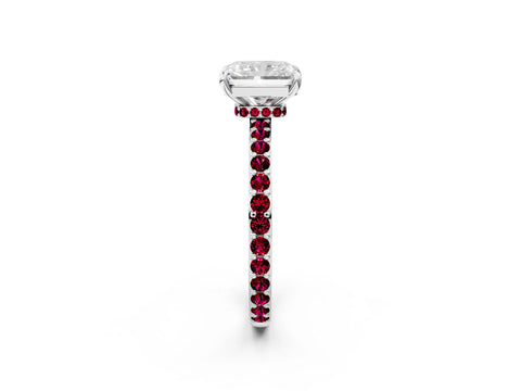 White gold Radiant Cut Diamond Pavé Engagement Ring with Round with Garnet side stone Accents and Prong Setting_26