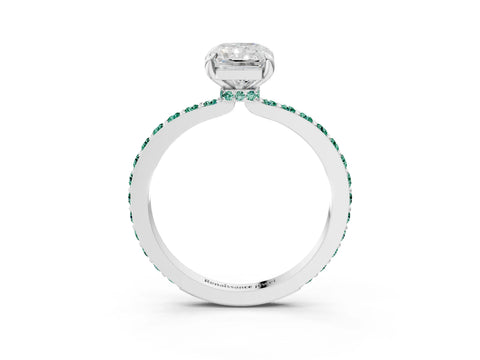 White gold Radiant Cut Diamond Pavé Engagement Ring with Round with Green Sapphire side stone Accents and Prong Setting_27