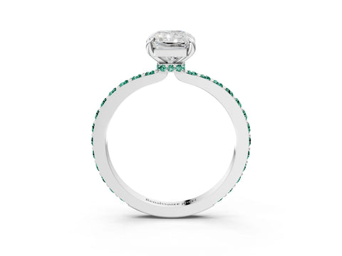 White gold Radiant Cut Diamond Pavé Engagement Ring with Round with Green Sapphire side stone Accents and Prong Setting_39