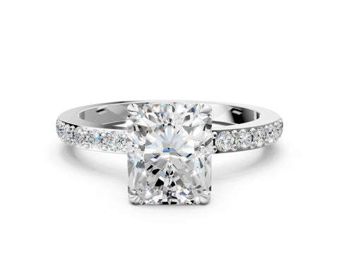 White gold Radiant Cut Diamond Pavé Engagement Ring with Round with Moissanite side stone Accents and Prong Setting_12