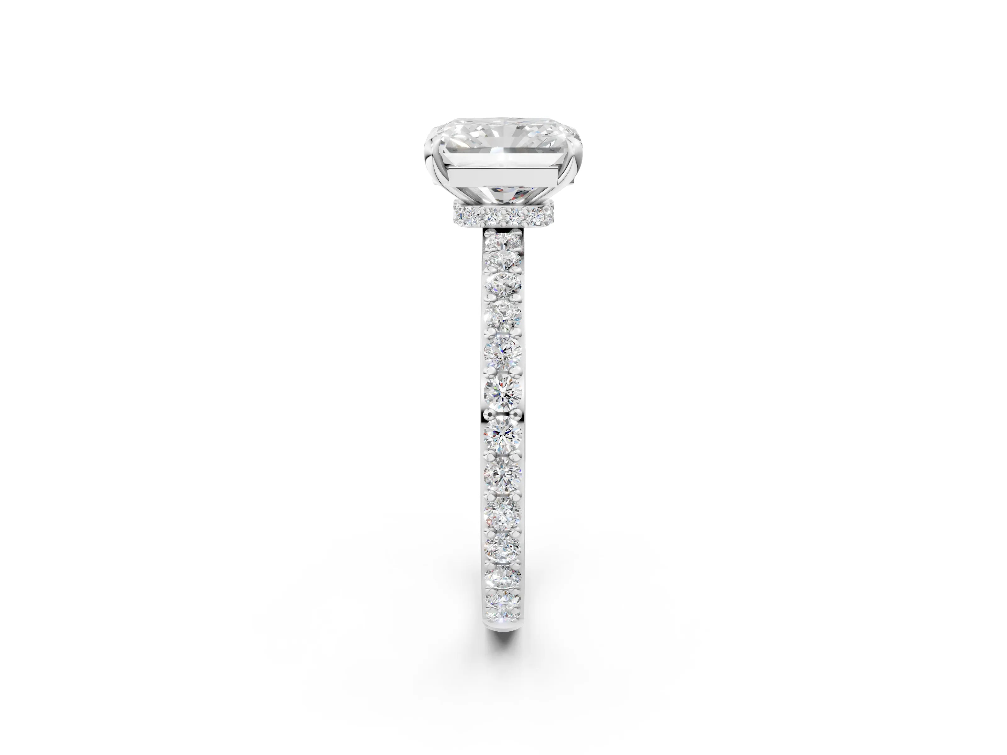 White gold Radiant Cut Diamond Pavé Engagement Ring with Round with Moissanite side stone Accents and Prong Setting_14