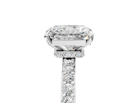 White gold Radiant Cut Diamond Pavé Engagement Ring with Round with Moissanite side stone Accents and Prong Setting_29