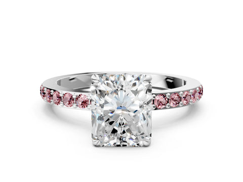 White gold Radiant Cut Diamond Pavé Engagement Ring with Round with Morganite side stone Accents and Prong Setting_12