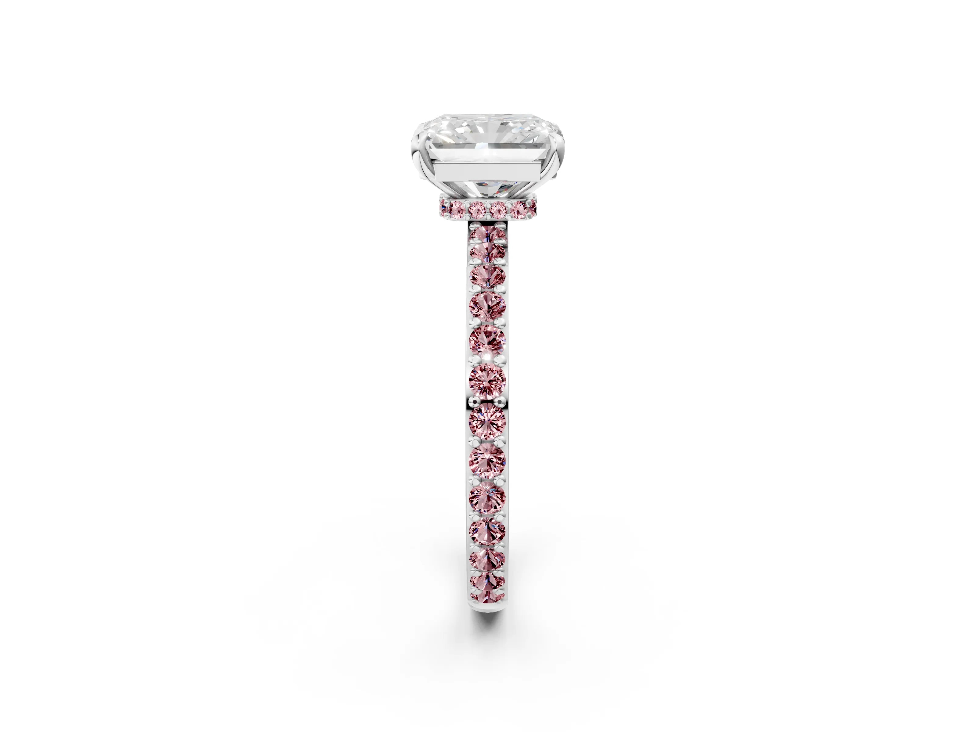 White gold Radiant Cut Diamond Pavé Engagement Ring with Round with Morganite side stone Accents and Prong Setting_14