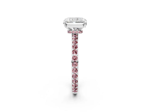 White gold Radiant Cut Diamond Pavé Engagement Ring with Round with Morganite side stone Accents and Prong Setting_14
