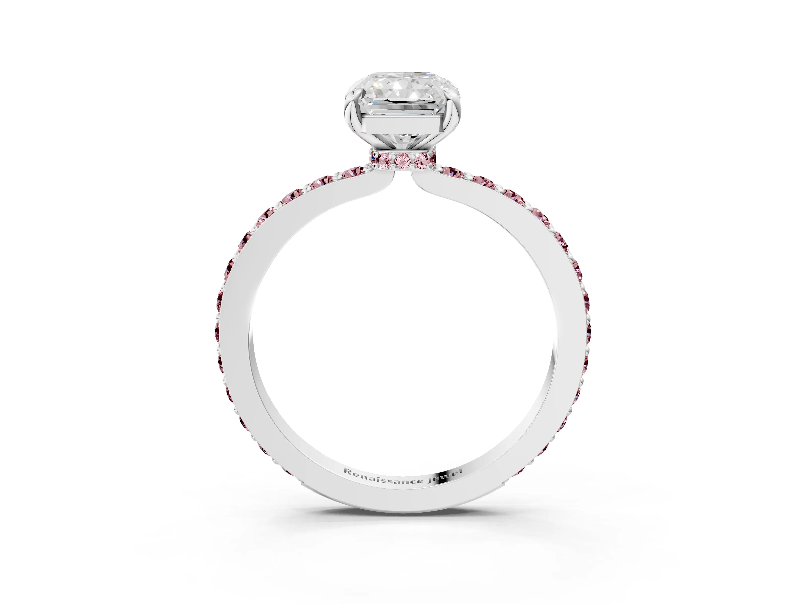White gold Radiant Cut Diamond Pavé Engagement Ring with Round with Morganite side stone Accents and Prong Setting_15