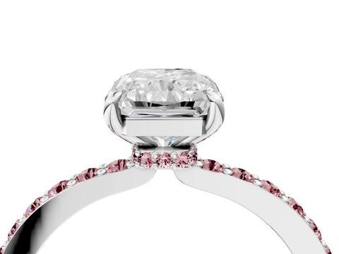 White gold Radiant Cut Diamond Pavé Engagement Ring with Round with Morganite side stone Accents and Prong Setting_16