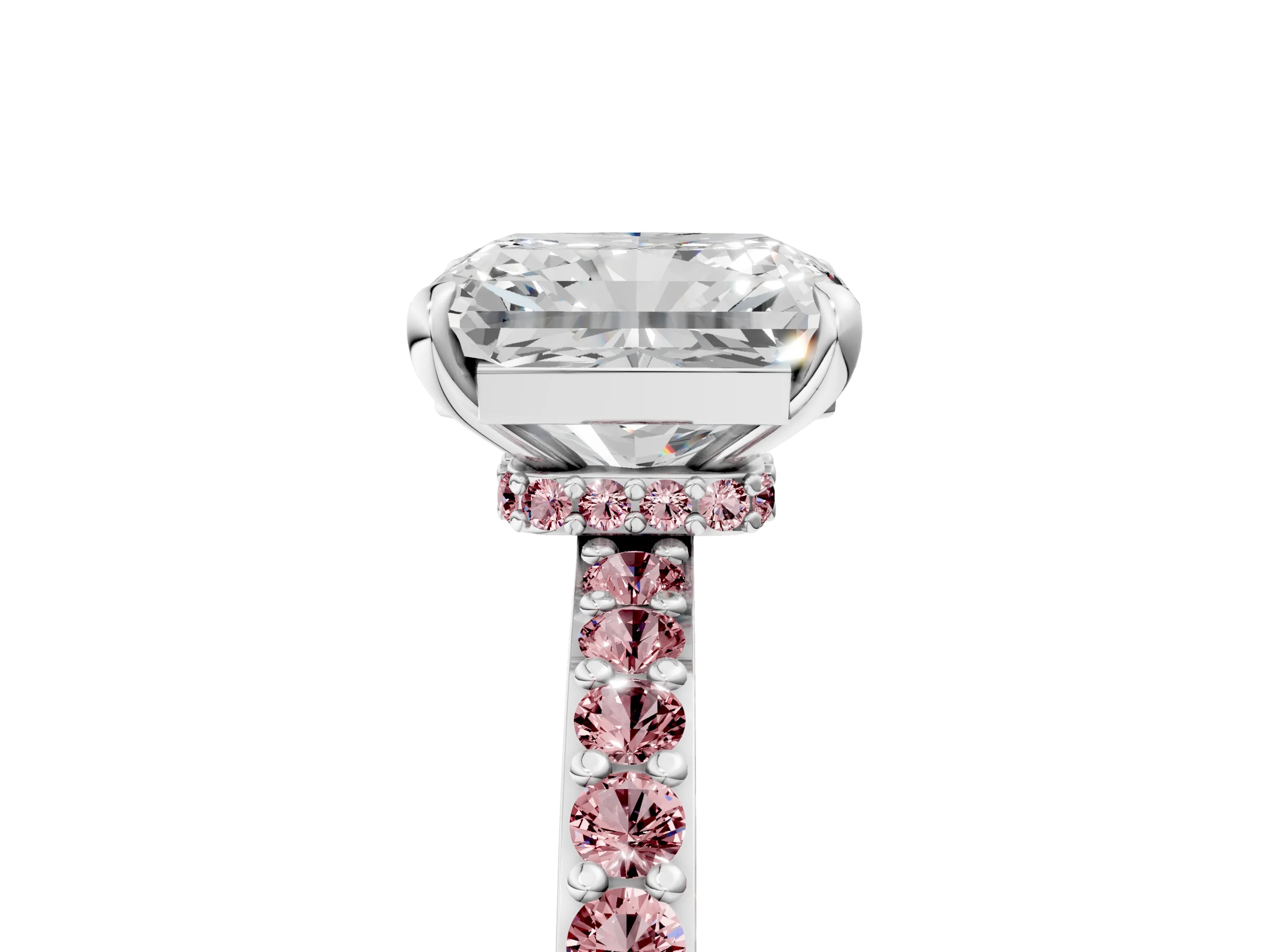 White gold Radiant Cut Diamond Pavé Engagement Ring with Round with Morganite side stone Accents and Prong Setting_17