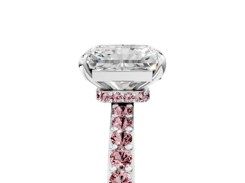 White gold Radiant Cut Diamond Pavé Engagement Ring with Round with Morganite side stone Accents and Prong Setting_17