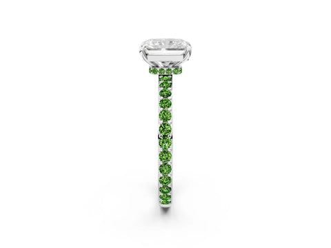 White gold Radiant Cut Diamond Pavé Engagement Ring with Round with Peridot side stone Accents and Prong Setting_14