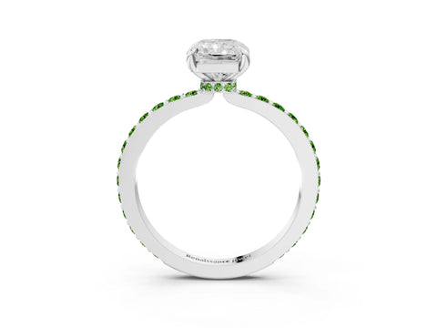 White gold Radiant Cut Diamond Pavé Engagement Ring with Round with Peridot side stone Accents and Prong Setting_15