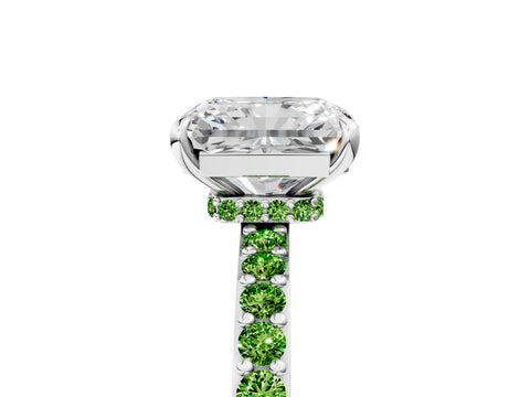 White gold Radiant Cut Diamond Pavé Engagement Ring with Round with Peridot side stone Accents and Prong Setting_17