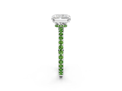White gold Radiant Cut Diamond Pavé Engagement Ring with Round with Peridot side stone Accents and Prong Setting_20