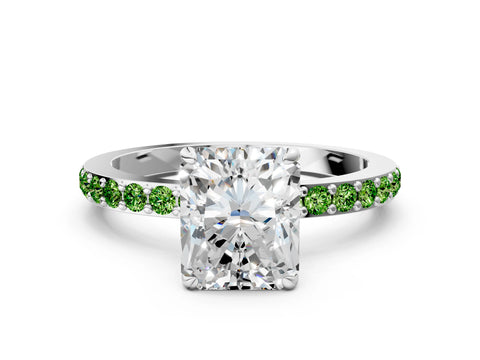 White gold Radiant Cut Diamond Pavé Engagement Ring with Round with Peridot side stone Accents and Prong Setting_36