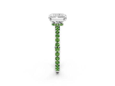 White gold Radiant Cut Diamond Pavé Engagement Ring with Round with Peridot side stone Accents and Prong Setting_38