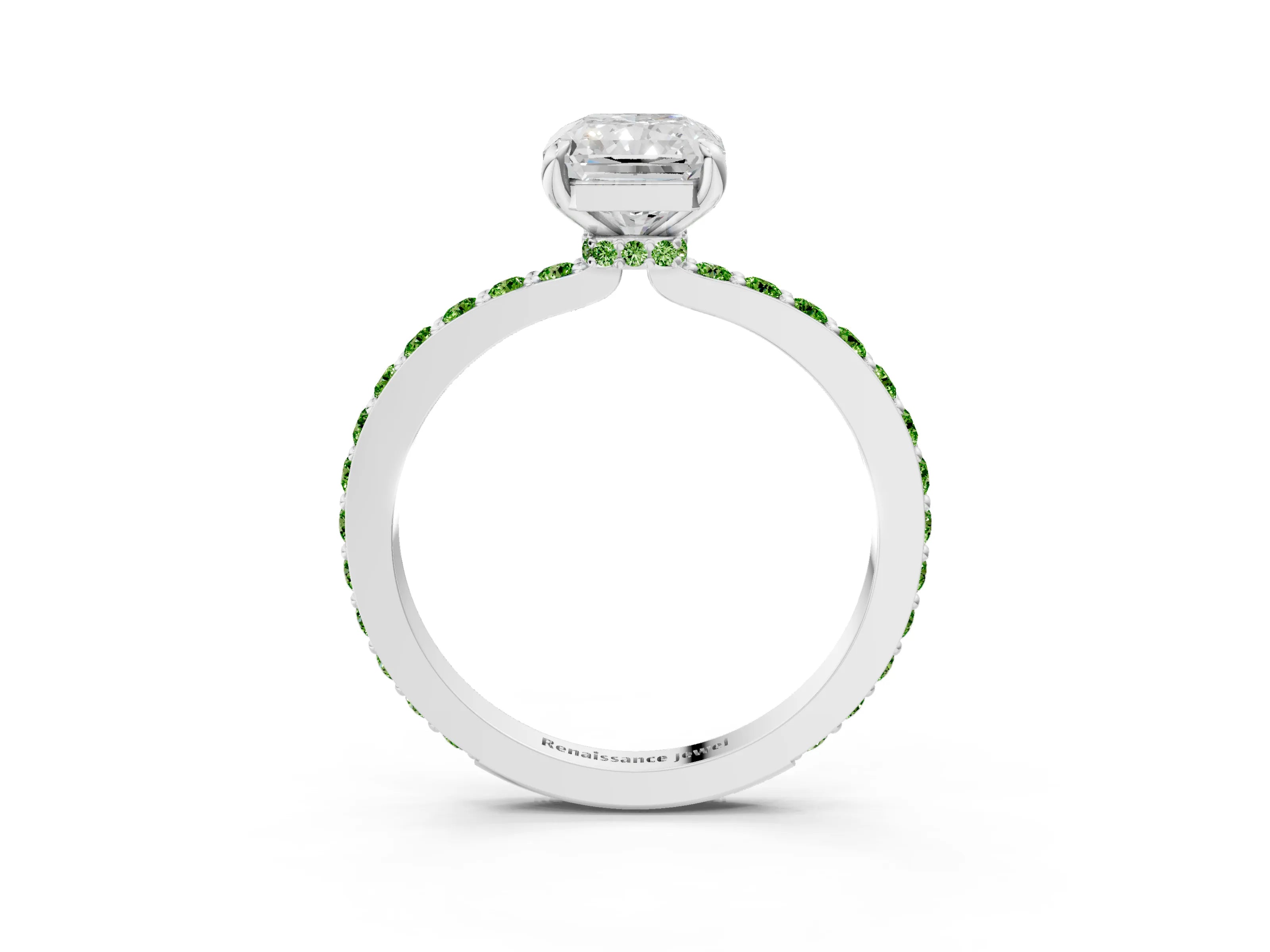 White gold Radiant Cut Diamond Pavé Engagement Ring with Round with Peridot side stone Accents and Prong Setting_39