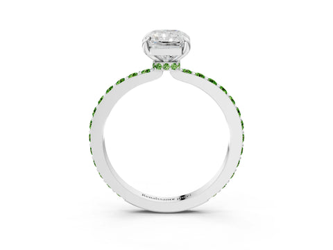 White gold Radiant Cut Diamond Pavé Engagement Ring with Round with Peridot side stone Accents and Prong Setting_39