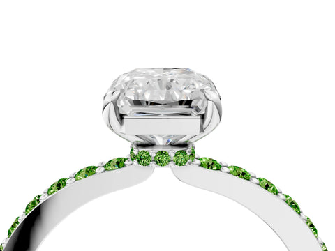 White gold Radiant Cut Diamond Pavé Engagement Ring with Round with Peridot side stone Accents and Prong Setting_40