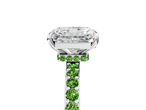 White gold Radiant Cut Diamond Pavé Engagement Ring with Round with Peridot side stone Accents and Prong Setting_41