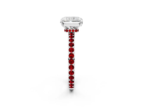 White gold Radiant Cut Diamond Pavé Engagement Ring with Round with Ruby side stone Accents and Prong Setting_38