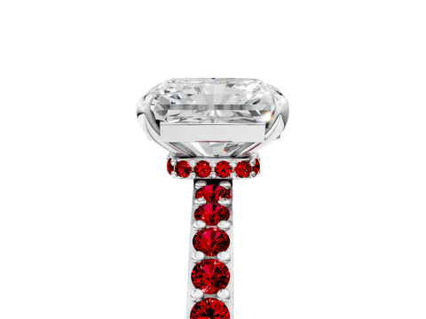 White gold Radiant Cut Diamond Pavé Engagement Ring with Round with Ruby side stone Accents and Prong Setting_53