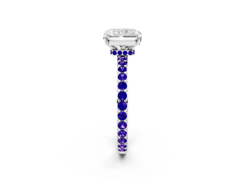 White gold Radiant Cut Diamond Pavé Engagement Ring with Round with Tanzanite side stone Accents and Prong Setting_14