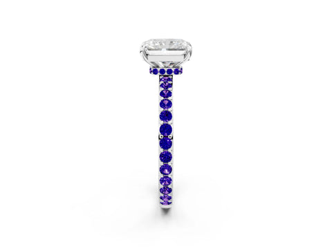 White gold Radiant Cut Diamond Pavé Engagement Ring with Round with Tanzanite side stone Accents and Prong Setting_14