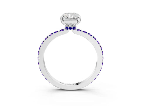 White gold Radiant Cut Diamond Pavé Engagement Ring with Round with Tanzanite side stone Accents and Prong Setting_3