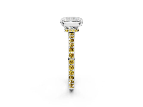 White gold Radiant Cut Diamond Pavé Engagement Ring with Round with Yellow Sapphire side stone Accents and Prong Setting_14