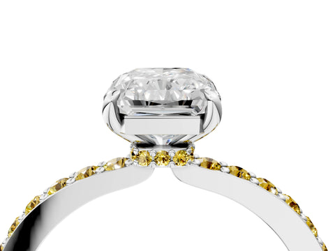 White gold Radiant Cut Diamond Pavé Engagement Ring with Round with Yellow Sapphire side stone Accents and Prong Setting_16