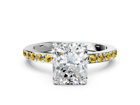 White gold Radiant Cut Diamond Pavé Engagement Ring with Round with Yellow Sapphire side stone Accents and Prong Setting_24