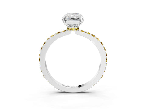 White gold Radiant Cut Diamond Pavé Engagement Ring with Round with Yellow Sapphire side stone Accents and Prong Setting_27