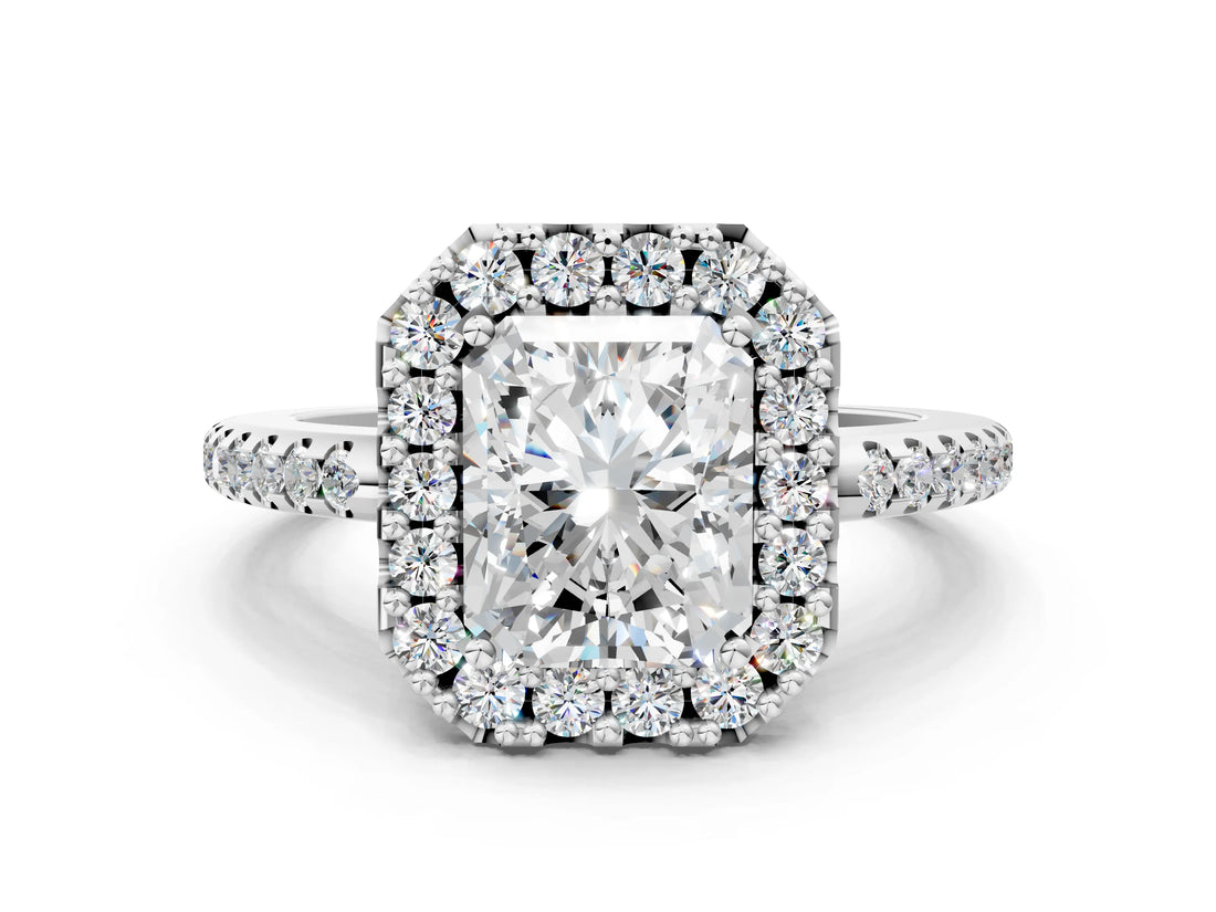 White gold Radiant Cut Diamond Pavé Halo Ring with Four-Prong Setting_43