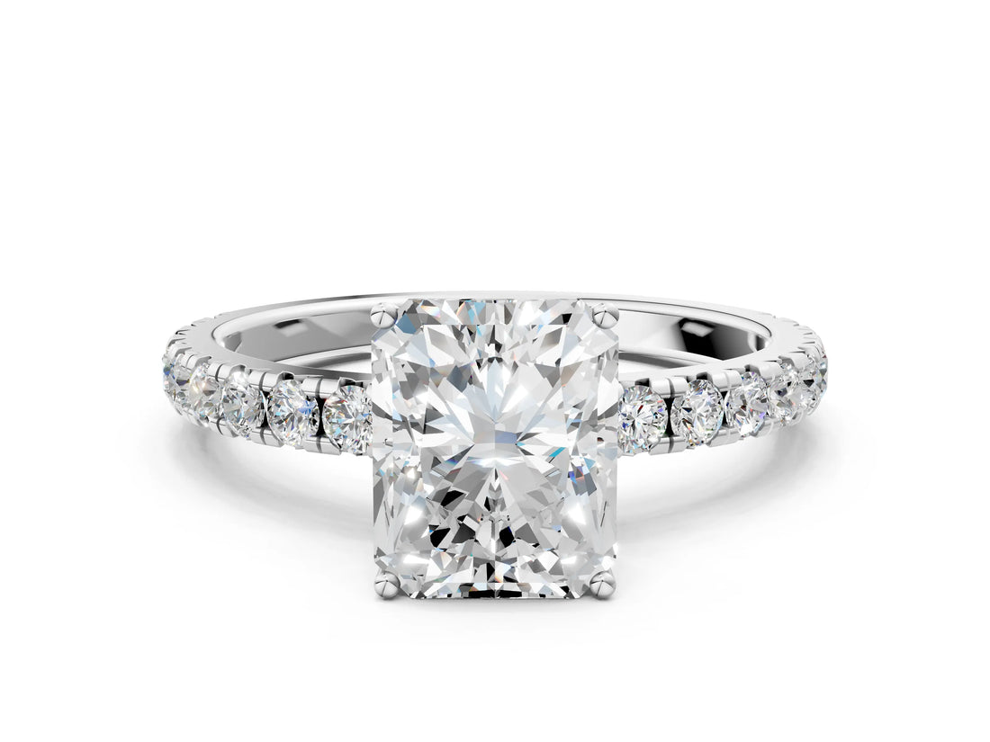 White gold Radiant Cut Diamond Pavé Solitaire Engagement Ring with Four-Prong Setting_93