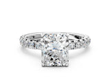 White gold Radiant Cut Diamond Pavé Solitaire Ring with Round Band and Prong Setting_12