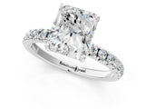 14K White Gold 3.03 Carat F VVS2 Radiant Diamond Pave Band Solitaire Ring with Round and Prong Setting