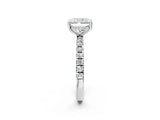 14K White Gold 3.03 Carat F VVS2 Radiant Diamond Pave Band Solitaire Ring with Round and Prong Setting