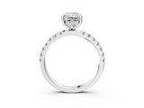 14K White Gold 3.03 Carat F VVS2 Radiant Diamond Pave Band Solitaire Ring with Round and Prong Setting