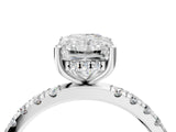 14K White Gold 3.03 Carat F VVS2 Radiant Diamond Pave Band Solitaire Ring with Round and Prong Setting