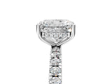 14K White Gold 3.03 Carat F VVS2 Radiant Diamond Pave Band Solitaire Ring with Round and Prong Setting