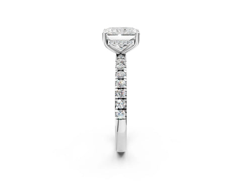 Platinum 1.55 Carat F VS1 Radiant Diamond Pave Band Solitaire Ring with Round  and Prong Setting