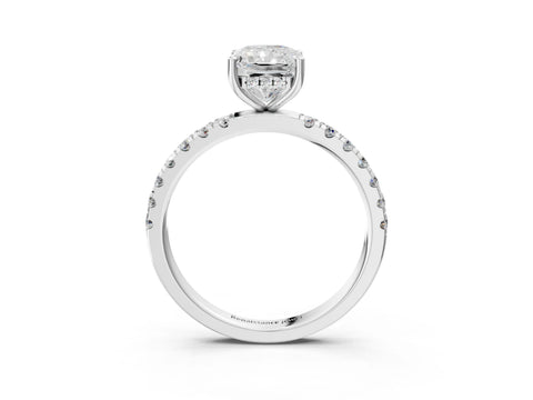 Platinum 1.55 Carat F VS1 Radiant Diamond Pave Band Solitaire Ring with Round  and Prong Setting